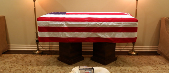Illustration : "'Mission Complete', the tear-jerking photo of Sully, President Bush's loving and faithful service dog"